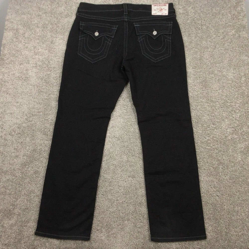 True Religion Jeans Mens 36x31 Black Ricky Relaxed Straight Flap Denim Pants
